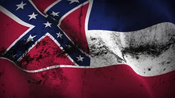 Mississippi State Grunge Flag Waving Loop United States America Mississippi — Stock Video