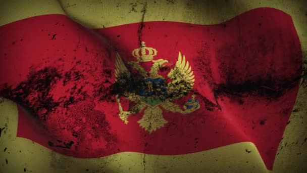 Montenegro Grunge Vlag Zwaaien Lus Montenegrijnse Vuile Vlag Waait Wind — Stockvideo