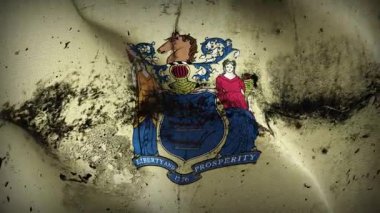New Jersey State grunge bayrak sallama döngüsü. Amerika Birleşik Devletleri New Jersey kirli bayrağı rüzgarda dalgalanıyor.
