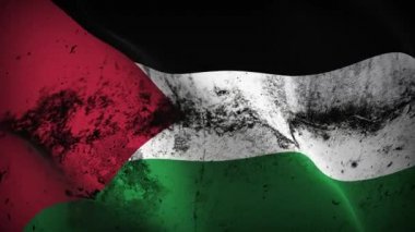 Filistin grunge bayrak sallama döngüsü. Filistin kirli bayrağı rüzgarda dalgalanıyor.