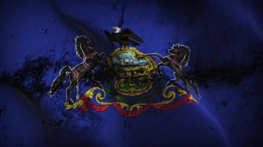 Pennsylvania State grunge bayrak sallama döngüsü. Amerika Birleşik Devletleri Pensilvanya kirli bayrağı rüzgarda dalgalanıyor.