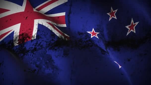 Zélandi Grunge Zászló Lengő Hurok Zéland Piszkos Zászló Fúj Szél — Stock videók