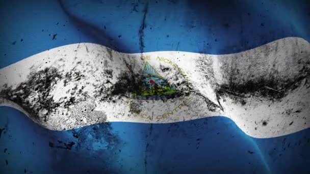 Bandera Grunge Nicaragua Ondeando Lazo Bandera Sucia Nicaragüense Ondeando Viento — Vídeos de Stock