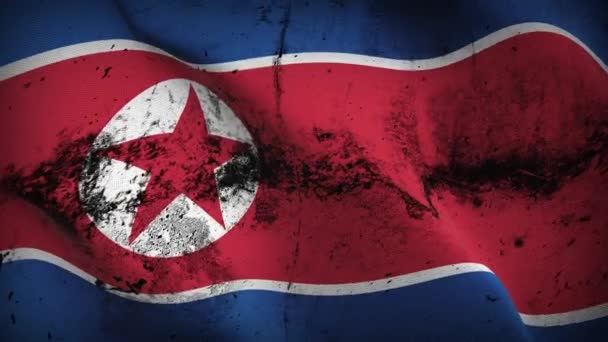 North Korea Grunge Flag Waving Loop Democratic People Republic Korea — Stock Video