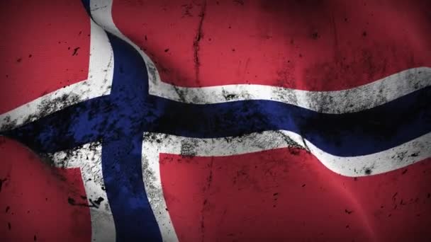 Σημαία Grunge Νορβηγίας Κυματίζει Βρόχο Νορβηγική Βρώμικη Σημαία Που Φυσάει — Αρχείο Βίντεο