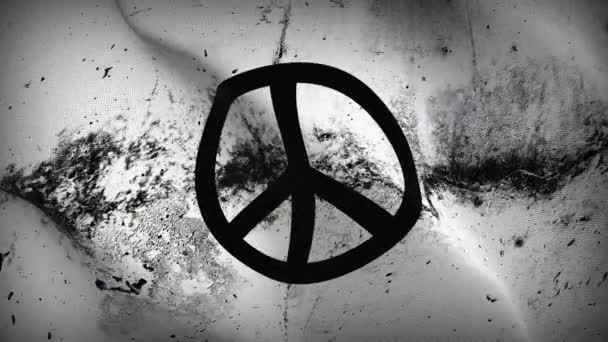 Barış Işareti Grunge Bayrak Sallama Döngüsü Rüzgarda Dalgalanan Kirli Bayrak — Stok video