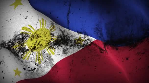 フィリピングランジフラグループ手を振る 風になびくフィリピンの汚れた旗 — ストック動画