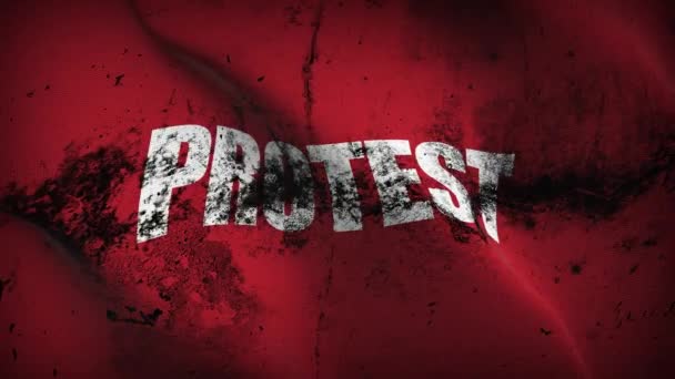 Protest Red Grunge Flag Waving Loop Protest Red Dirty Flag — Stockvideo