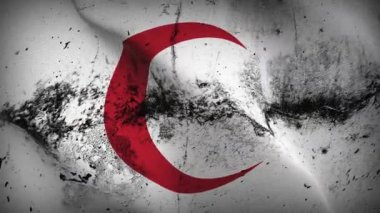 Uluslararası Kızıl Hilal Hareketi grunge bayrak sallama döngüsü. Uluslararası Kızıl Hilal Hareketi Rüzgarda dalgalanan kirli bayrak.