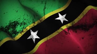 Saint Kitts ve Nevis grunge bayrak sallama döngüsü. Saint Kitts ve Nevis rüzgarda dalgalanan kirli bayrak.