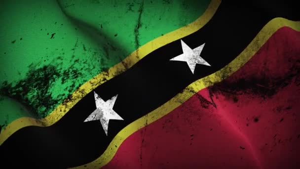 Saint Kitts Nevis Grunge Bandera Ondeando Bucle San Cristóbal Nieves — Vídeos de Stock