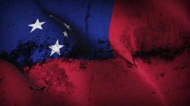 Samoa grunge bayrak sallama döngüsü. Samoalı kirli bayrak rüzgarda dalgalanıyor.