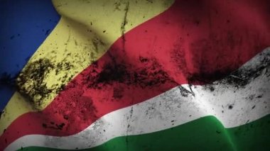 Seyşeller grunge bayrak sallama döngüsü. Seyşeller kirli bayrağı rüzgarda dalgalandırıyor.