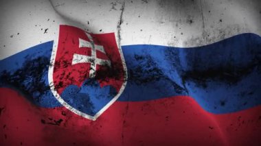 Slovakya grunge bayrak sallama döngüsü. Rüzgarda dalgalanan Slovakça kirli bayrak.