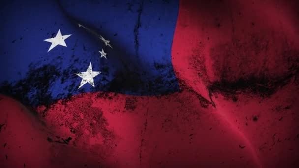 Samoa Grunge Bayrak Sallama Döngüsü Samoalı Kirli Bayrak Rüzgarda Dalgalanıyor — Stok video