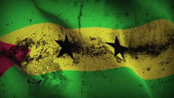 Sao Tome Principe Grunge Vlag Zwaaien Lus Santomaanse Vuile Vlag — Stockvideo