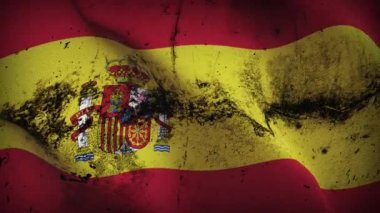 İspanya grunge bayrak sallama döngüsü. Rüzgarda dalgalanan İspanyol kirli bayrağı.