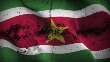 Surinam grunge bayrak sallama döngüsü. Surinam kirli bayrağı rüzgarda dalgalanıyor.