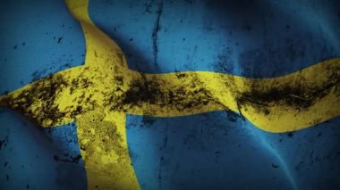 İsveç grunge bayrak sallama döngüsü. Rüzgarda dalgalanan İsveç kirli bayrağı.