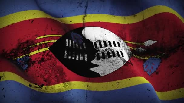 Круговорот Гранж Флага Свазиленда Грязный Флаг Свази Дующий Ветер — стоковое видео