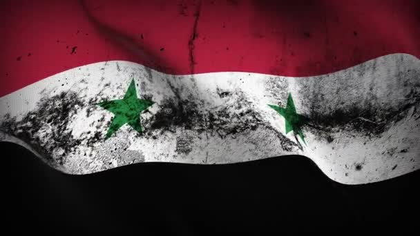 Сирия Размахивает Флагами Сирийский Грязный Флаг Дующий Ветер — стоковое видео