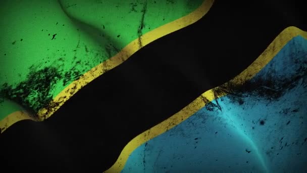 Bandera Grunge Tanzania Ondeando Lazo Bandera Sucia Tanzania Soplando Viento — Vídeo de stock