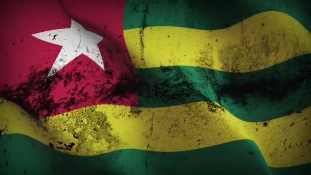 Bandera Grunge Togo Ondeando Lazo Bandera Sucia Togolesa Soplando Viento — Vídeos de Stock