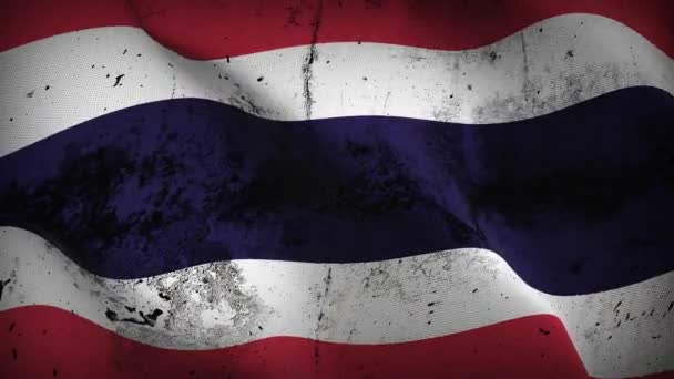 Tailândia Grunge Bandeira Acenando Loop Bandeira Suja Tailandesa Soprando Vento — Vídeo de Stock