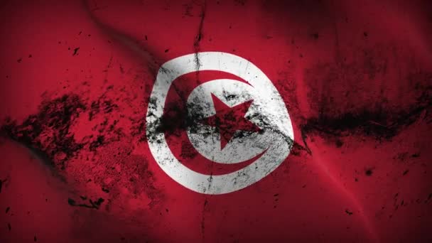 Tunezyjska Flaga Grunge Macha Pętlą Tunezyjska Brudna Flaga Wieje Wietrze — Wideo stockowe