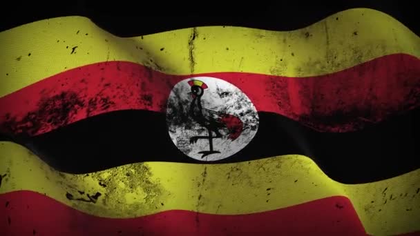Ugandská Vlajka Mává Smyčkou Ugandská Špinavá Vlajka Vlála Větru — Stock video