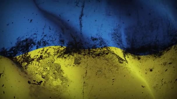 Oekraïne Grunge Vlag Zwaaien Lus Oekraïense Vuile Vlag Waait Wind — Stockvideo