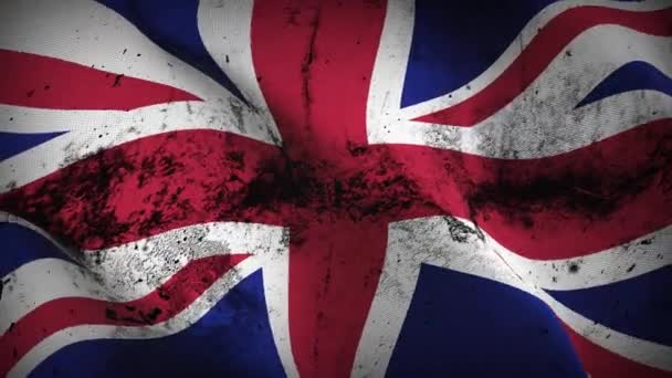 Великобритания Размахивает Своим Гранж Флагом Британский Грязный Флаг Дующий Ветер — стоковое видео