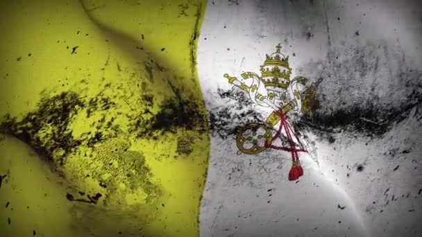 Vatikanischen Stadt Grunge Flagge Schwenken Schleife Vatikanische Schmutzige Flagge Weht — Stockvideo