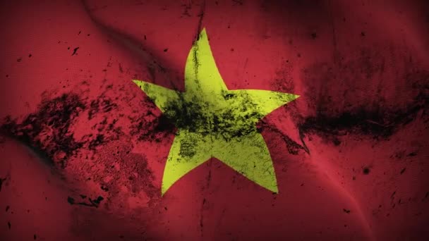 Vietnam Grunge Steag Fluturând Buclă Vietnamez Steag Murdar Suflare Vânt — Videoclip de stoc
