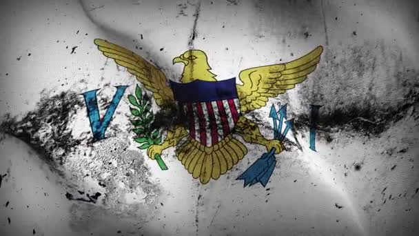アメリカ合衆国バージン諸島私たち州グランジフラグループ手を振る アメリカ合衆国バージン諸島風に吹かれる汚れた旗 — ストック動画