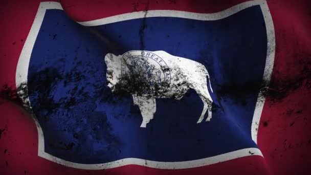 Wyoming State Grunge Flag Waving Loop Estados Unidos América Wyoming — Vídeo de stock