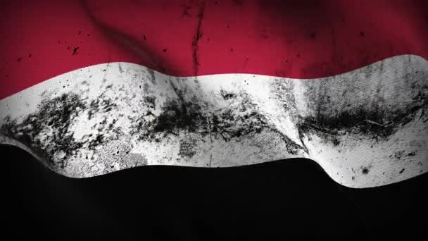 Yemen Grunge Flagge Schwenkende Schleife Jemenitische Schmutzige Flagge Weht Wind — Stockvideo