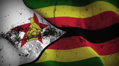 Zimbabwe grunge bayrak sallama döngüsü. Zimbabve 'nin kirli bayrağı rüzgarda dalgalanıyor.