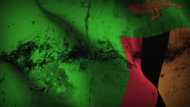 Ζάμπια Grunge Σημαία Κυματίζει Βρόχο Ζαμπιανή Βρώμικη Σημαία Που Φυσάει — Αρχείο Βίντεο