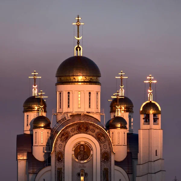 Orthodox cathedral with sunset illumination — Stock Photo, Image