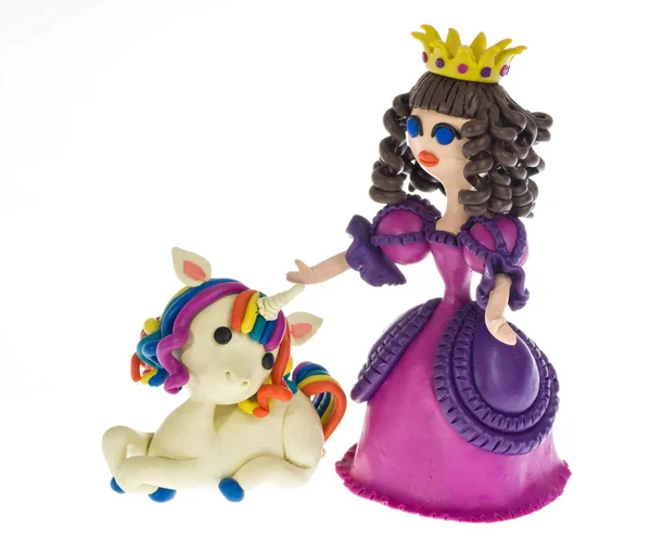 Plasticine princess with funny Unicorn — Stock Photo, Image
