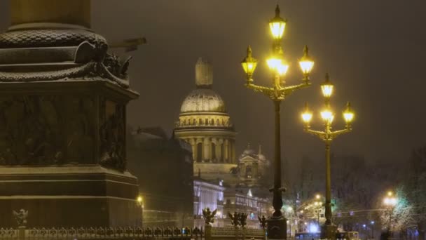 Sankt Petersburg Saint Isaks Katedral Och Blinkande Lampa — Stockvideo
