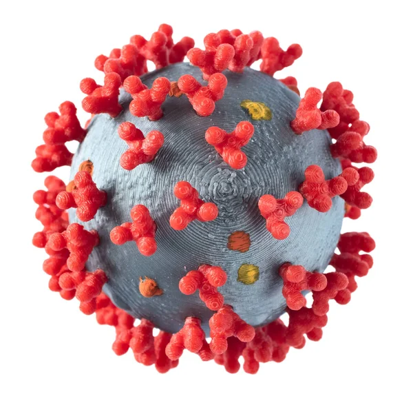 Covid-19. Coronavirus 3d baskılı modeli beyaz üzerine izole edildi