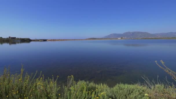 Λίμνη κοντά στη Νόρα στη Σαρδηνία. Μήκος σε πόδηα UHD. — Αρχείο Βίντεο