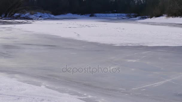 Зимовий пейзаж, луг, вкритий снігом . — стокове відео