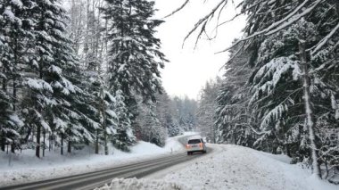 Polonya / yola Komancza yakın / Tarih - 01012017. Yol ormandaki karla kaplı. Avrupa'nın witer.