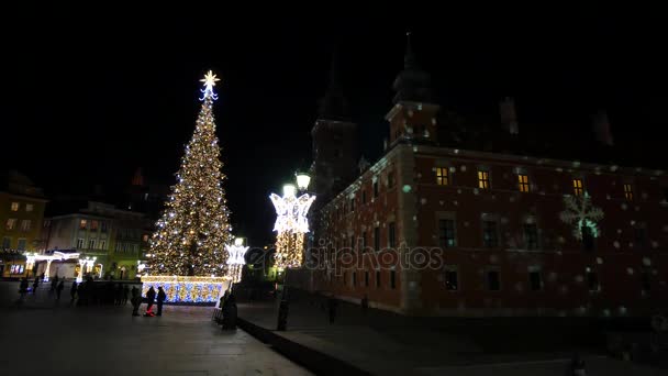 Kerstdecoraties in Warschau, Polen. — Stockvideo