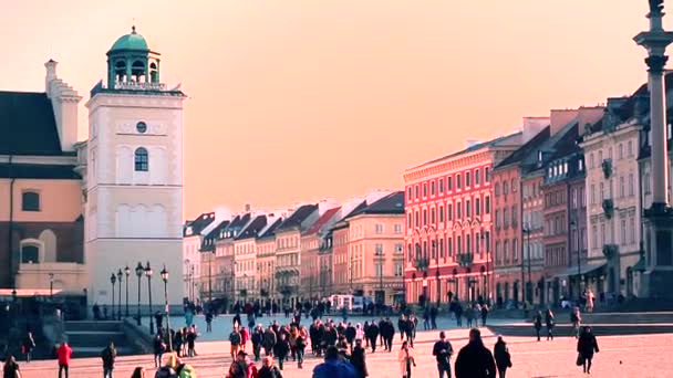 Architecture of Warsaw in warm sunset light. — Stock Video