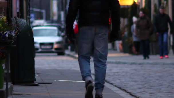 Menschen auf den Straßen der Warschauer Altstadt. — Stockvideo