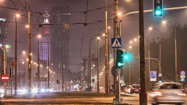 Проміжок часу в центрі Варшави. Варшава трафіку проміжок часу. — стокове відео